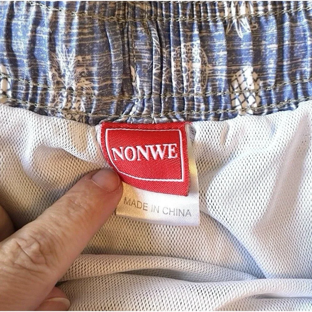 Nonwe Men’s 30 Board Shorts Blue Pineapple Print Swim Trunks Cargo Surf Beach
